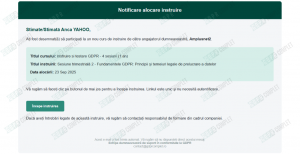 notificare alocare sesiune instruire si testare GDPR